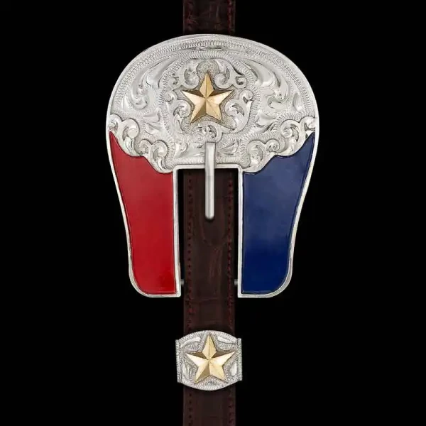 Our Paint Horse Headstall Buckle is handcrafted on a German Silver base, featuring two stock figures one on the head of the buckle and one the keeper. Customize your headstall buckle with your own choice of enamel color and figure to make your equine part